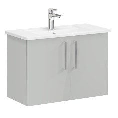 Vitra Root 66406 Lavabo Dolabı, Kapaklı, 80 Cm, Dar, Parlak İnci Grisi, Köşeli Lavabolu